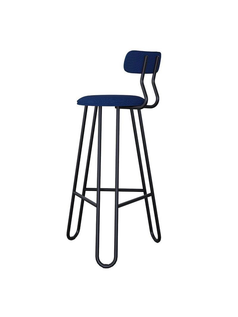 Banqueta Alta Ginger Com Encosto Azul Jeans City