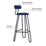 Banqueta Alta Ginger Com Encosto Azul Jeans City