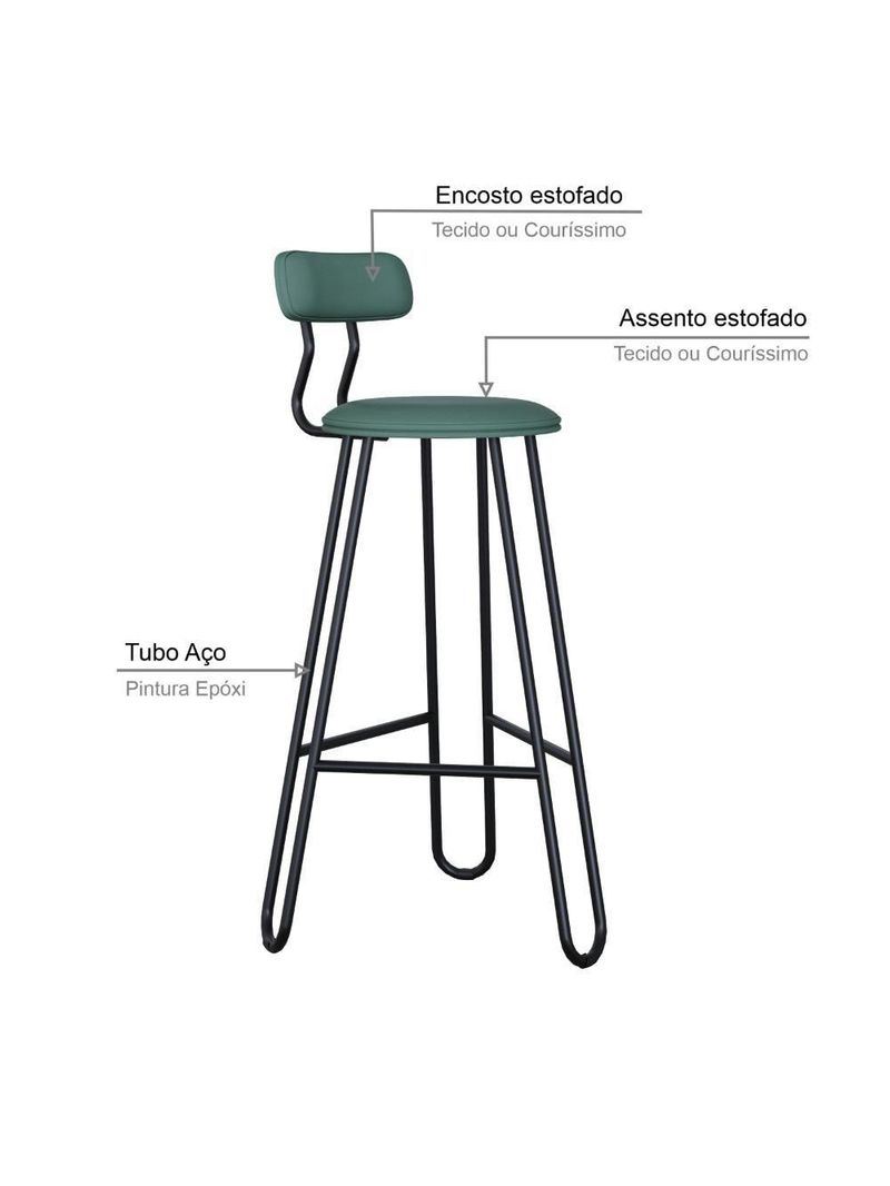 Banqueta Alta Ginger Com Encosto Courino Urano Verde Sálvia