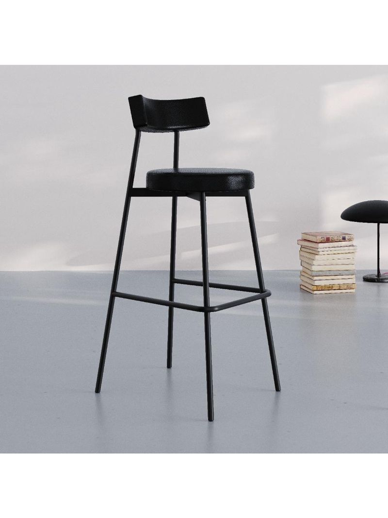 Banqueta Alta Stout Ae: 100 / Aa: 75cm C/02 Un Courino Preto Courino Preto