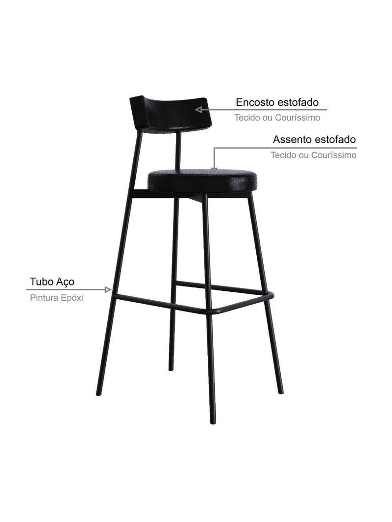 Banqueta Alta Stout Ae: 100 / Aa: 75cm C/02 Un Courino Preto Courino Preto