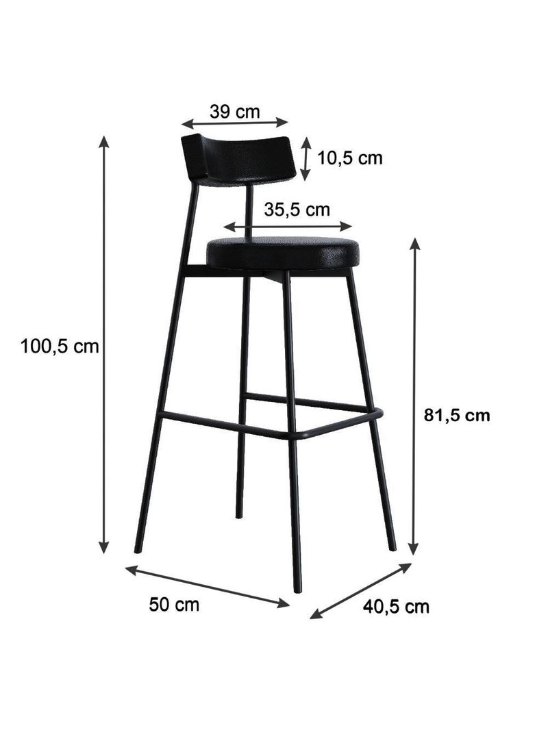 Banqueta Alta Stout Ae: 100 / Aa: 75cm C/02 Un Courino Preto Courino Preto
