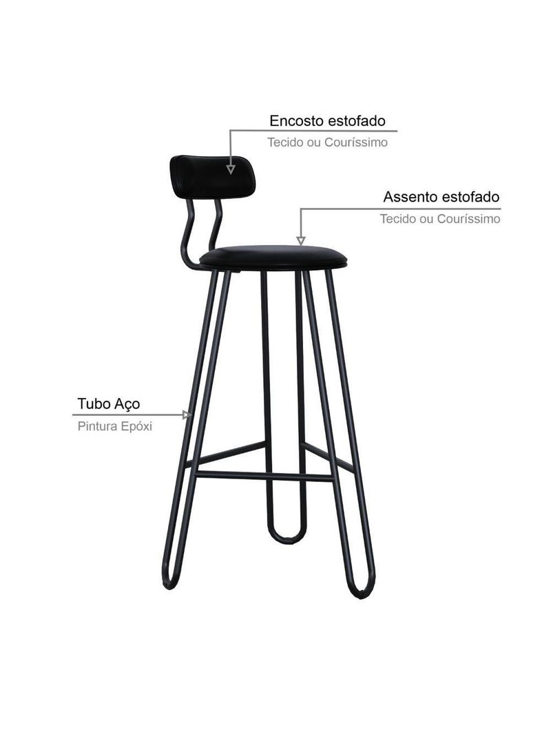 Banqueta Alta Ginger Courino Preto