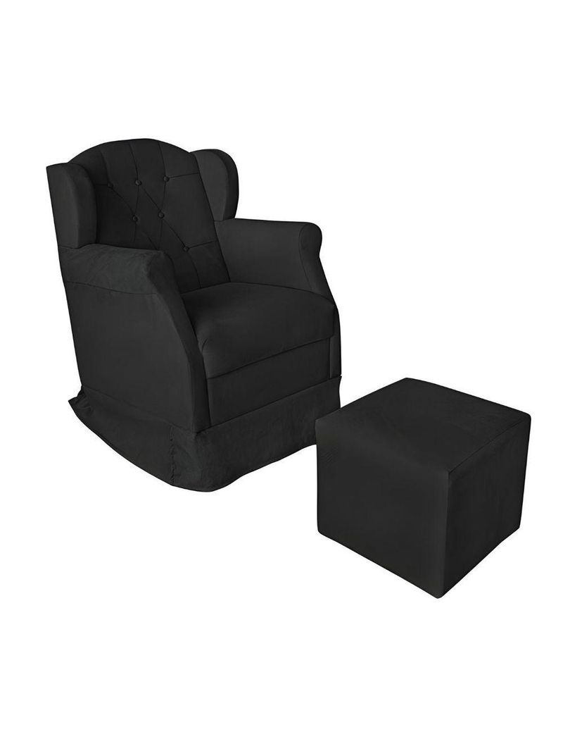 Poltrona Amamentação Com Balanço E Puff Luxo Suede Manuela Preto