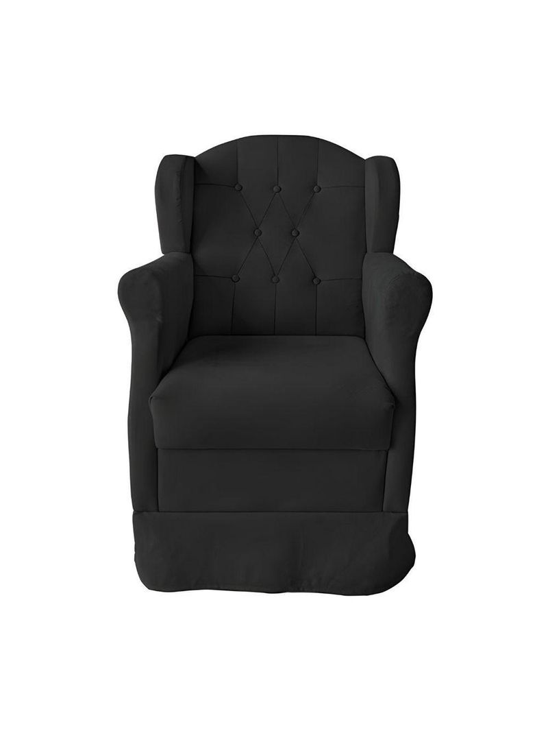 Poltrona Amamentação Com Balanço E Puff Luxo Suede Manuela Preto