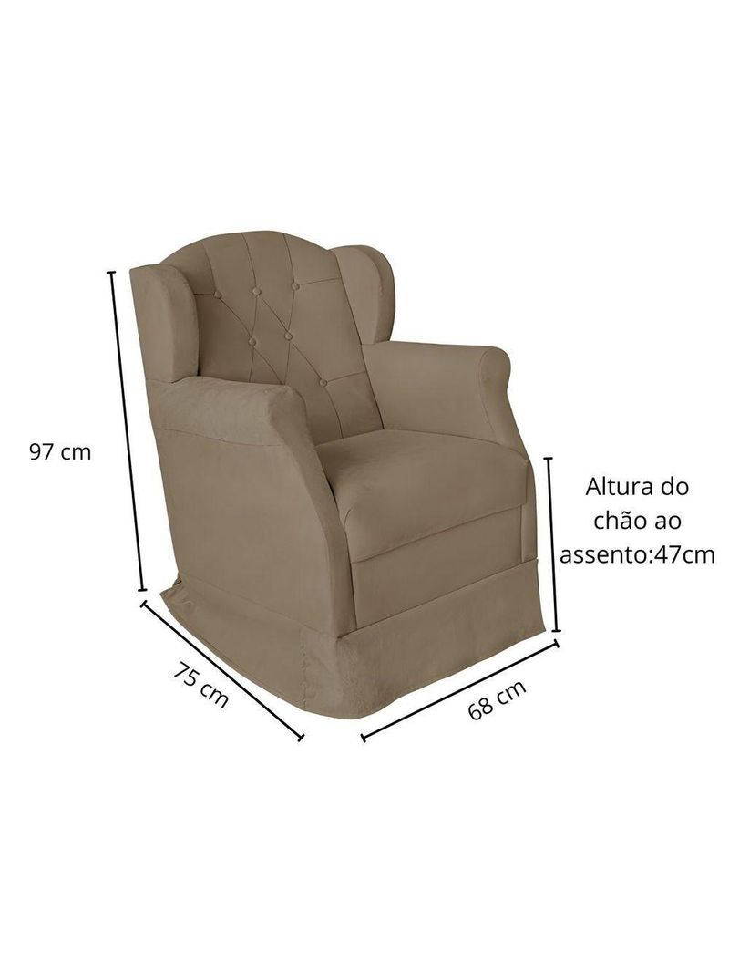 Poltrona Amamentação Com Balanço E Puff Luxo Suede Manuela Bege Escuro