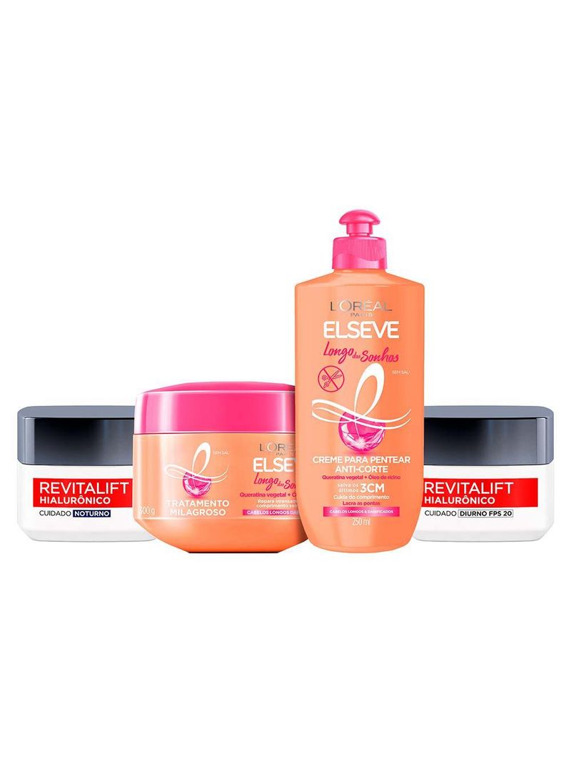L’oréal paris kit – revitalift hialurônico diurno fps20 + noturno + creme de tratamento longo dos sonhos + creme de pentear