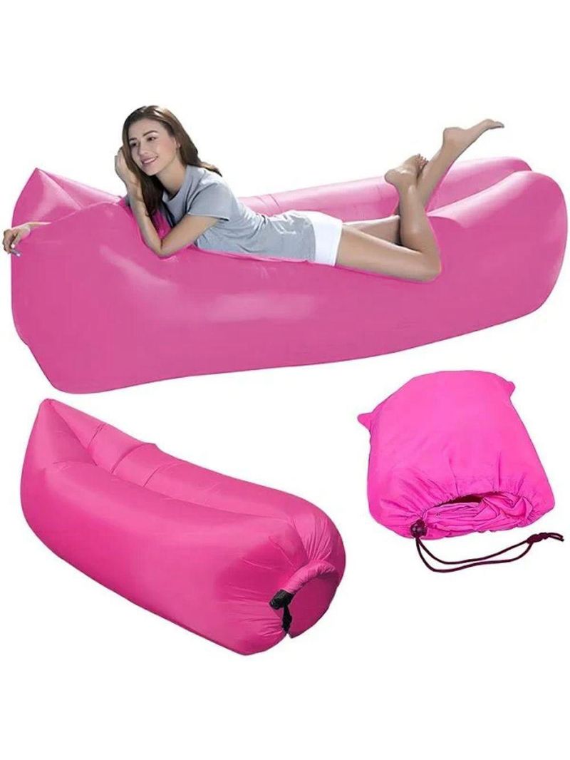 Sofá Inflável De Ar Puff Impermeável Praia Camping Rosa
