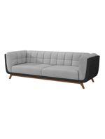 Sofá 3 Lugares 240cm Com Pés Em Madeira Linha Premium Compose Linho Cinza E Corino Preto Sala Luxo