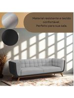 Sofá 3 Lugares 240cm Com Pés Em Madeira Linha Premium Compose Linho Cinza E Corino Preto Sala Luxo