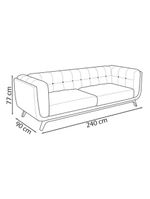 Sofá 3 Lugares 240cm Com Pés Em Madeira Linha Premium Compose Linho Cinza E Corino Preto Sala Luxo