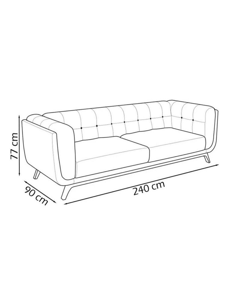 Sofá 3 Lugares 240cm Com Pés Em Madeira Linha Premium Compose Linho Cinza E Corino Preto Sala Luxo