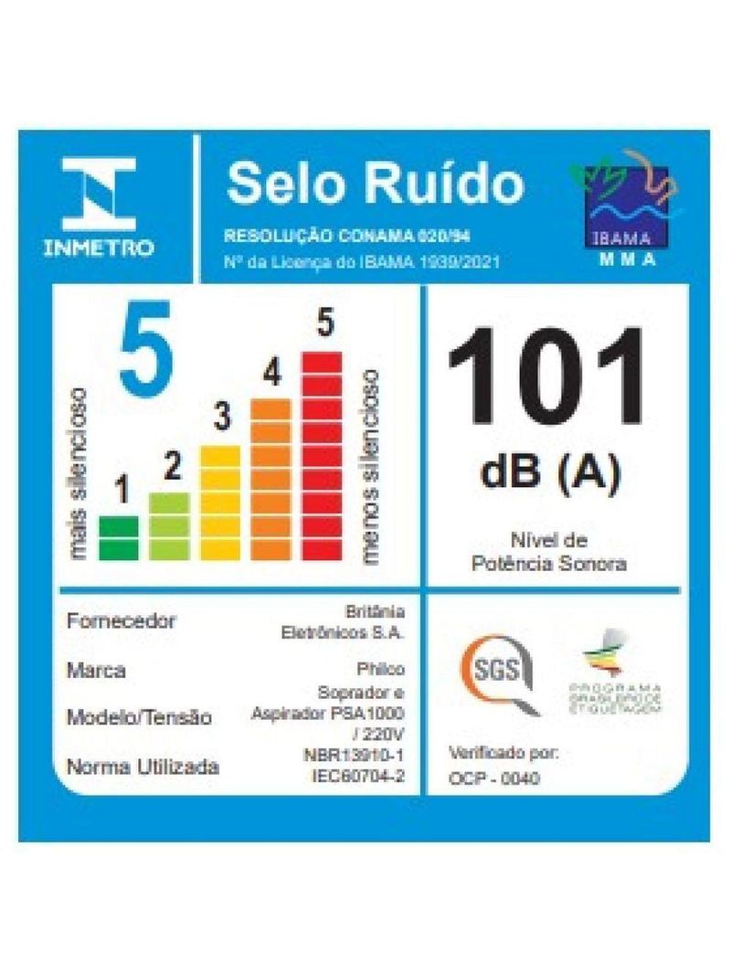Soprador e Aspirador Philco PSA1000 275Km/h 16000RPM 830W 220V