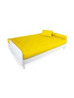 Sofá Cama Paris Ripado Branco Sarja Amarelo Madeira Nobre