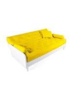 Sofá Cama Paris Ripado Branco Sarja Amarelo Madeira Nobre