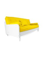 Sofá Cama Paris Ripado Branco Sarja Amarelo Madeira Nobre