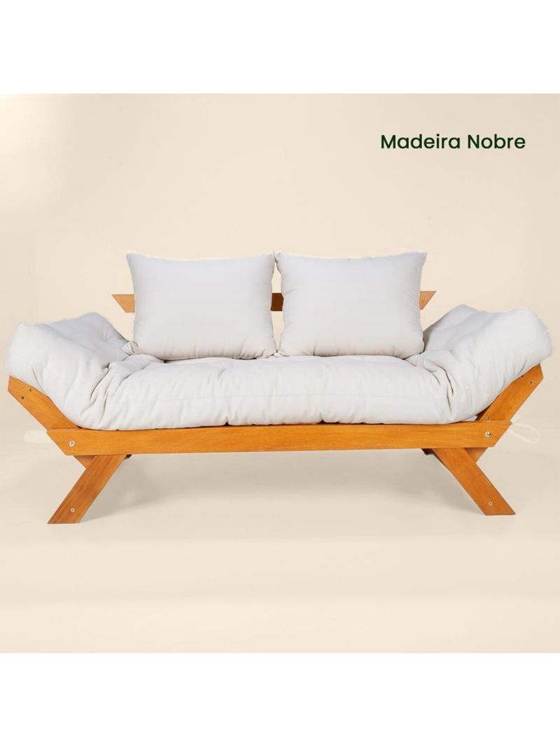 Sofá Japão Futon Acquablock Madeira Nobre Natural - Branco Off