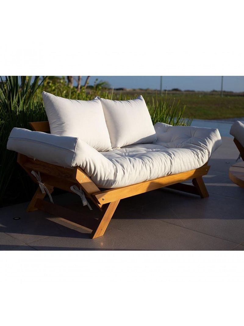 Sofá Japão Futon Acquablock Madeira Nobre Natural - Branco Off