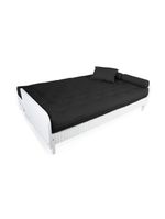 Sofá Cama Paris Ripado Branco Sarja Preto Madeira Nobre