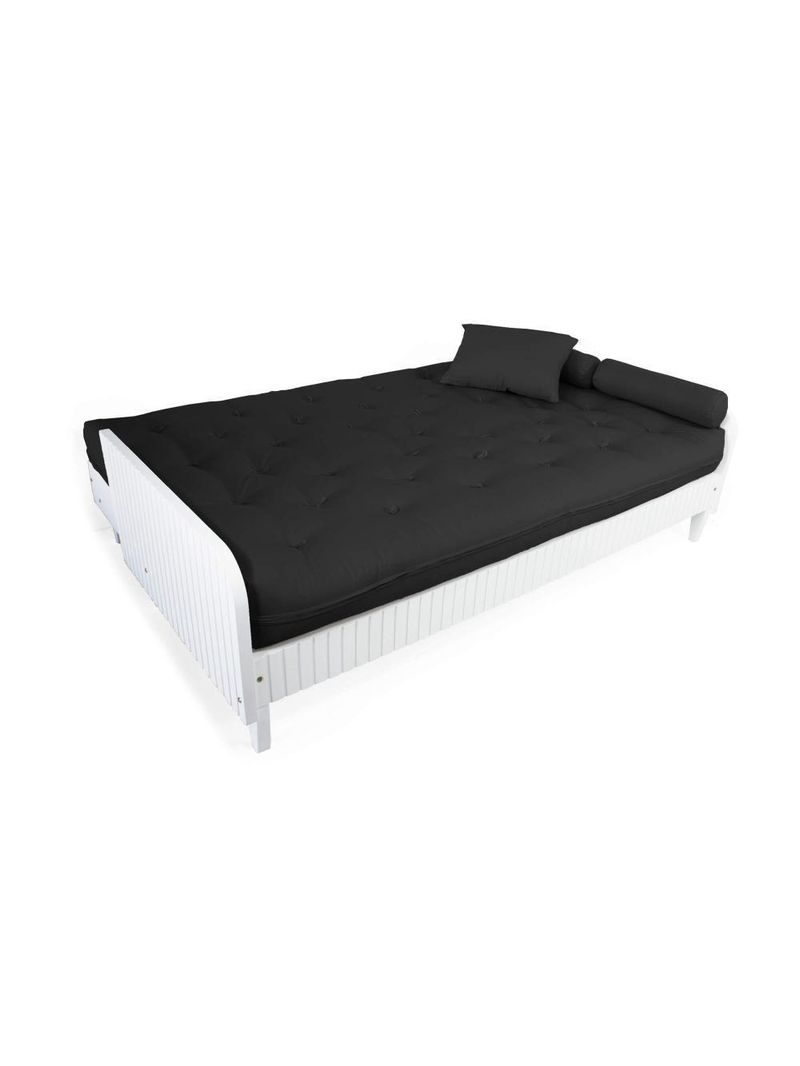 Sofá Cama Paris Ripado Branco Sarja Preto Madeira Nobre