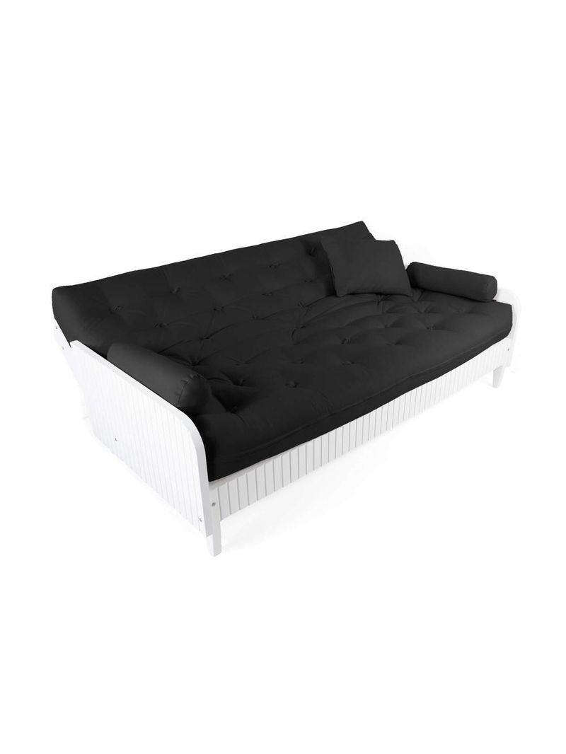 Sofá Cama Paris Ripado Branco Sarja Preto Madeira Nobre
