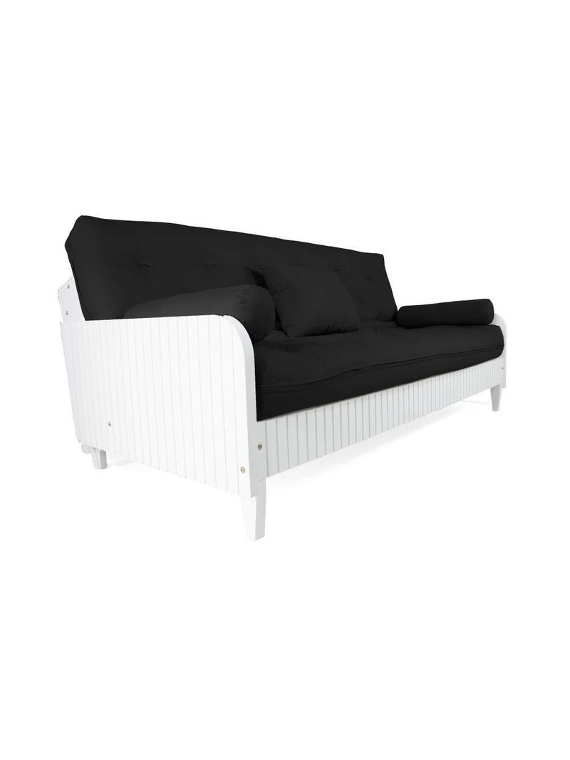Sofá Cama Paris Ripado Branco Sarja Preto Madeira Nobre