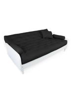 Sofá Cama Paris Ripado Branco Sarja Preto Madeira Nobre