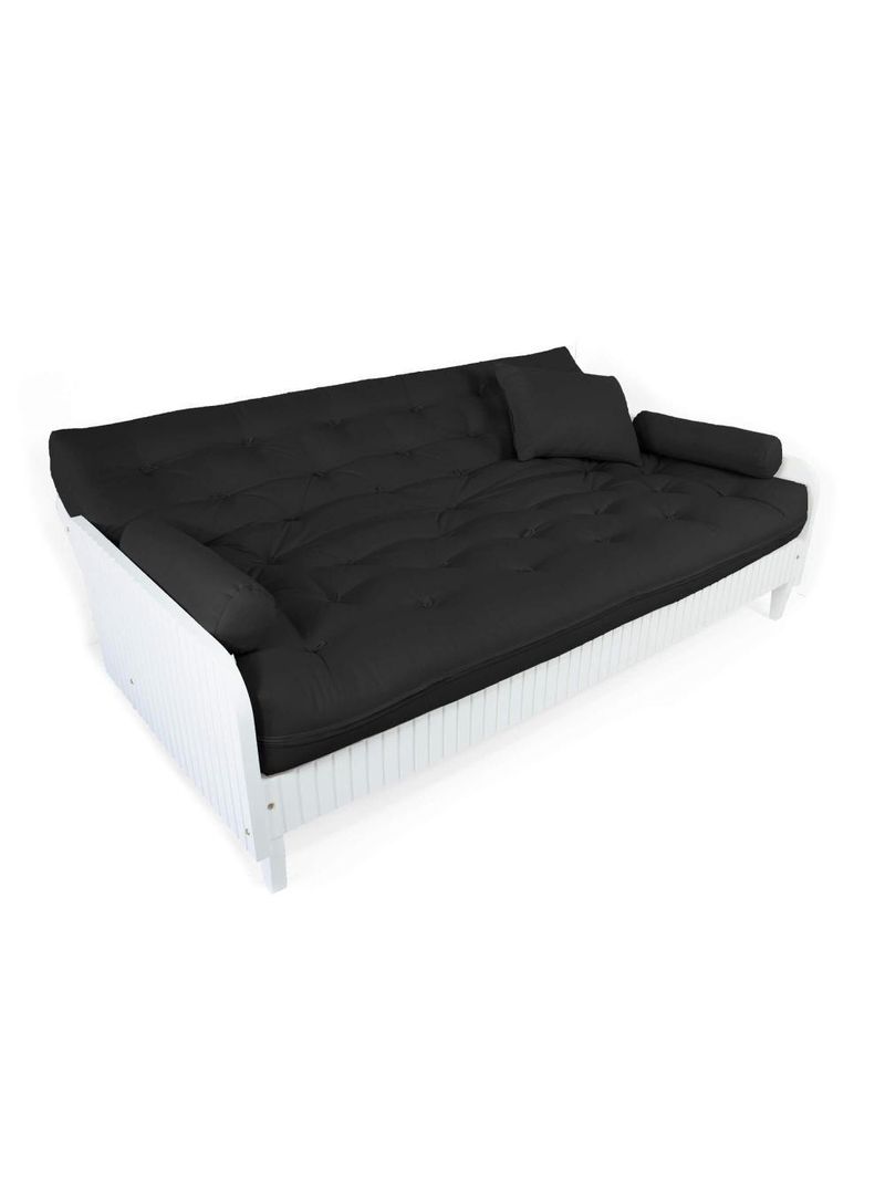 Sofá Cama Paris Ripado Branco Sarja Preto Madeira Nobre