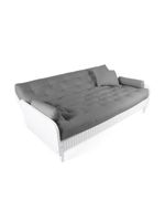 Sofá Cama Paris Ripado Branco Sarja Cinza Madeira Nobre