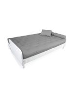 Sofá Cama Paris Ripado Branco Sarja Cinza Madeira Nobre