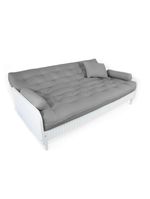 Sofá Cama Paris Ripado Branco Sarja Cinza Madeira Nobre