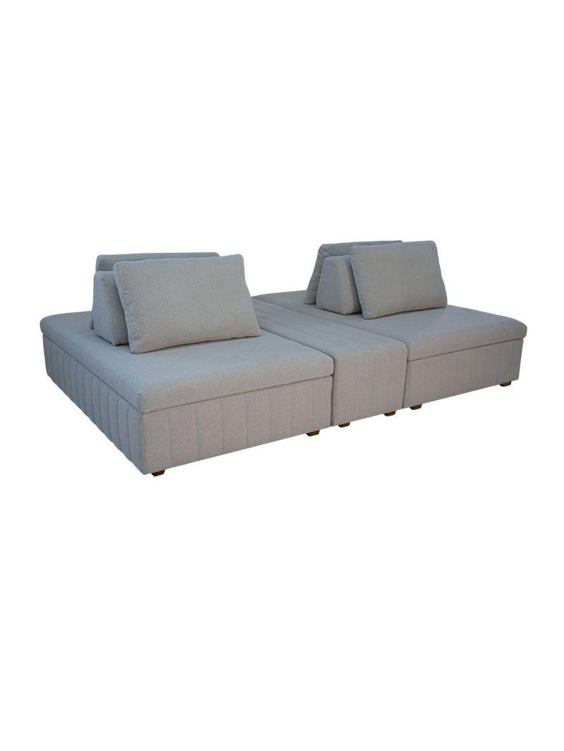 Sofá Ilha Modulado 230cm Divan Boucle Suave Bege Claro Com Pés Em Madeira Linha Premium