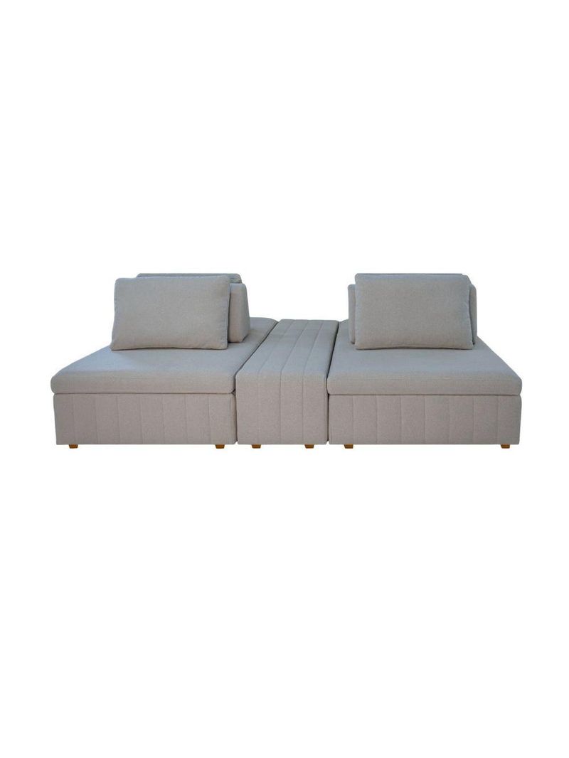 Sofá Ilha Modulado 230cm Divan Boucle Suave Bege Claro Com Pés Em Madeira Linha Premium