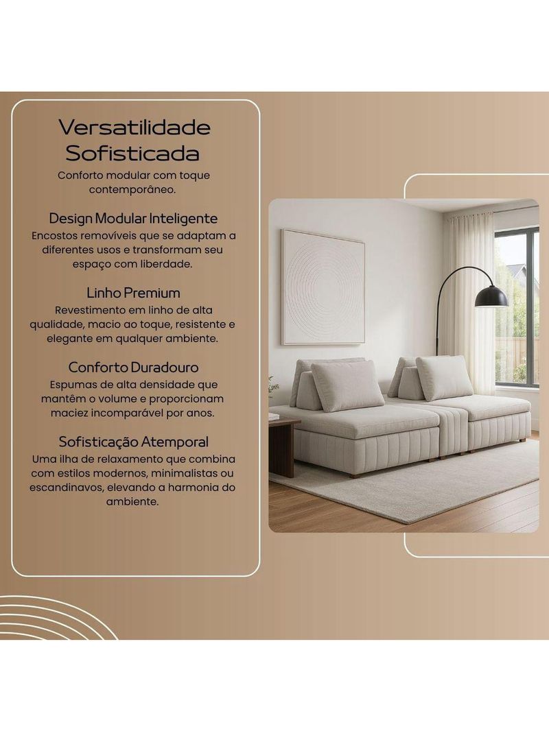 Sofá Ilha Modulado 230cm Divan Boucle Suave Bege Claro Com Pés Em Madeira Linha Premium
