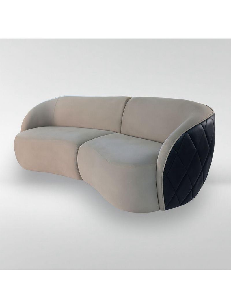 Sofá Organico Modulado Bipartido Curvo 288cm 3 Lugares Viena Linha Premium Veludo E Courino