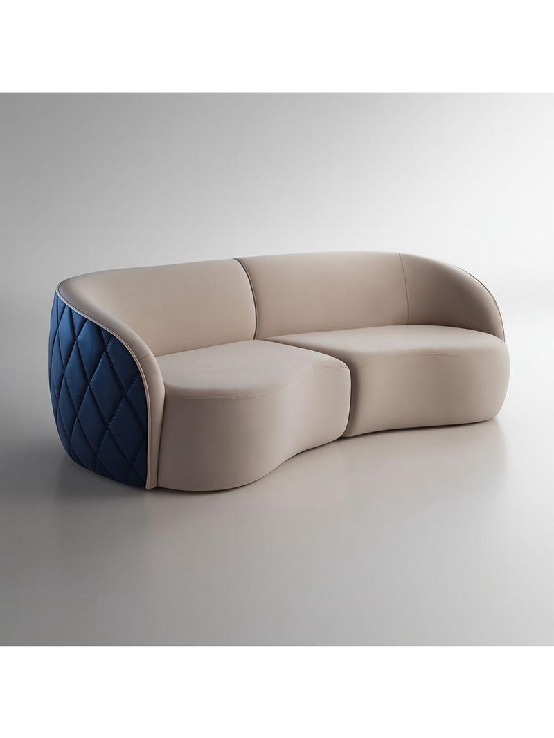 Sofá Organico Modulado Bipartido Curvo 318cm 3 Lugares Viena Linha Premium Veludo E Courino