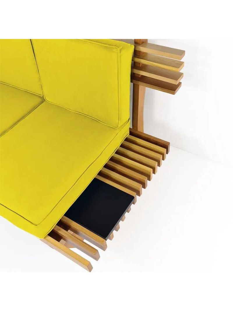 Sofá 2 Lugares Xangai Madeira Nobre Amarelo Sala Moderna