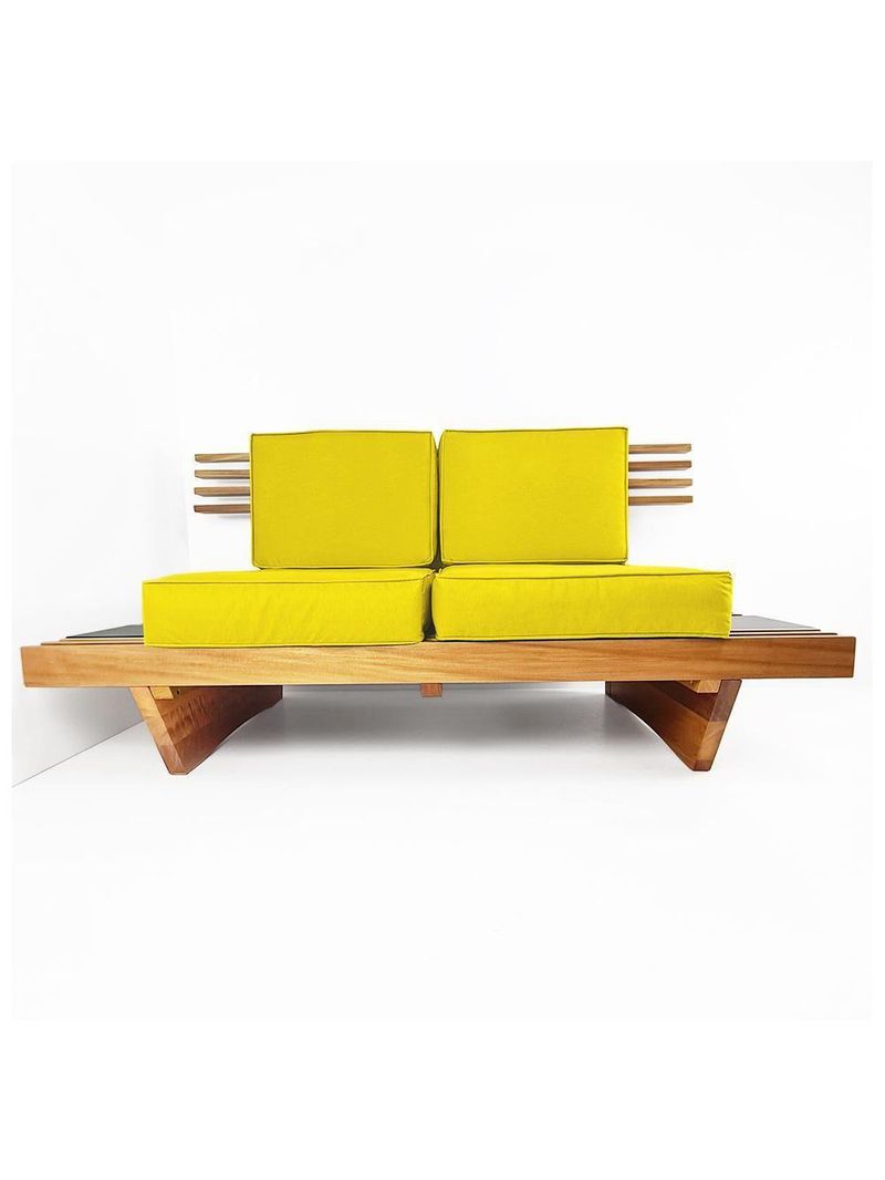 Sofá 2 Lugares Xangai Madeira Nobre Sala Moderna - Amarelo Amarelo