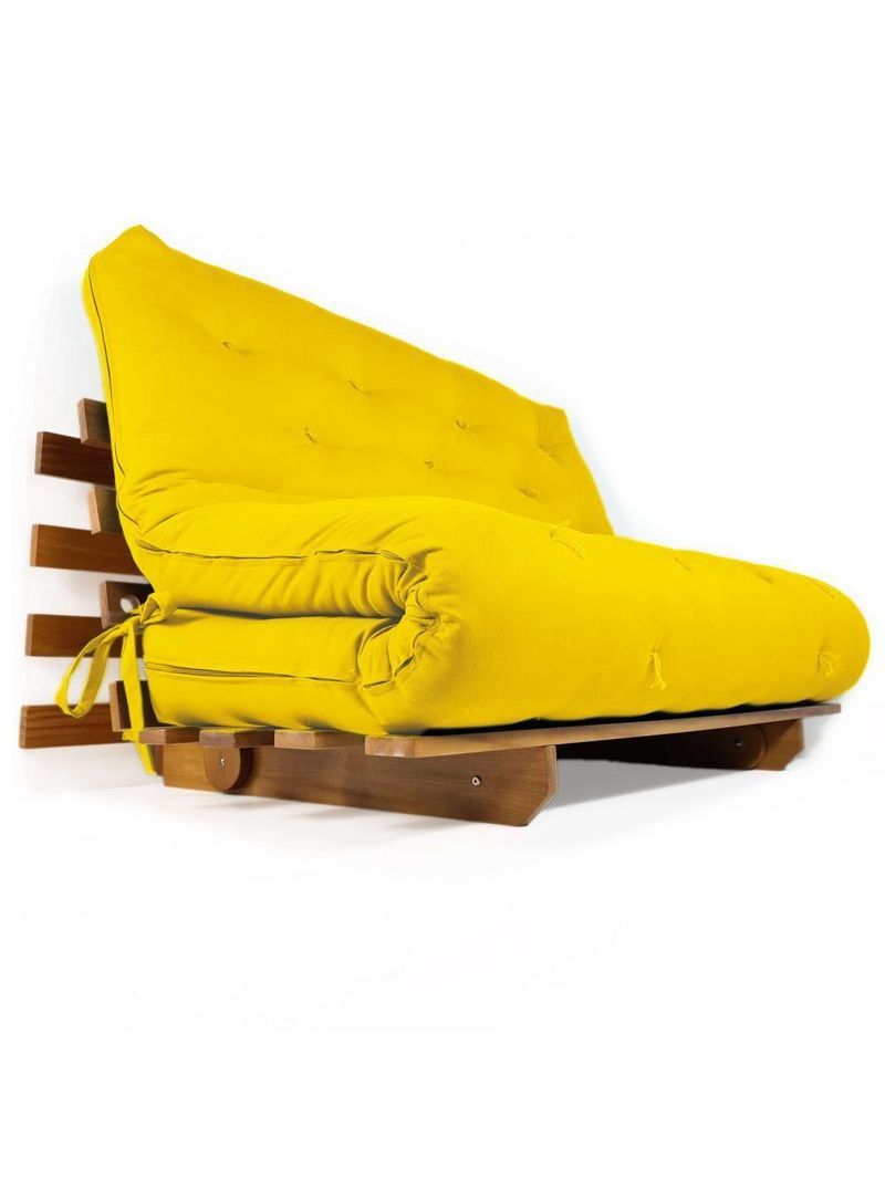 Sofá Cama Casal Futon Oriental Amarelo Com Madeira Nobre