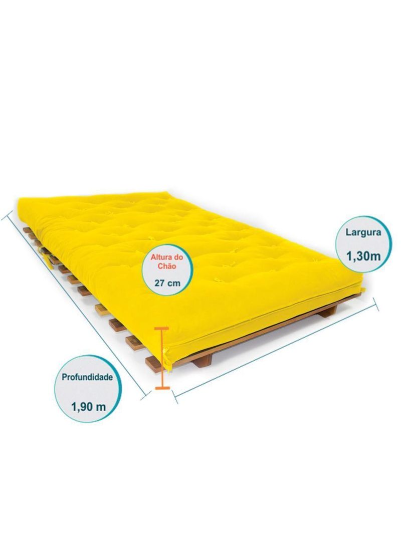 Sofá Cama Casal Futon Oriental Amarelo Com Madeira Nobre