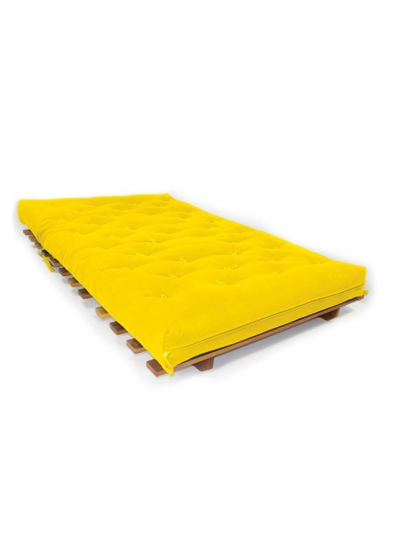 Sofá Cama Casal Futon Oriental Amarelo Com Madeira Nobre