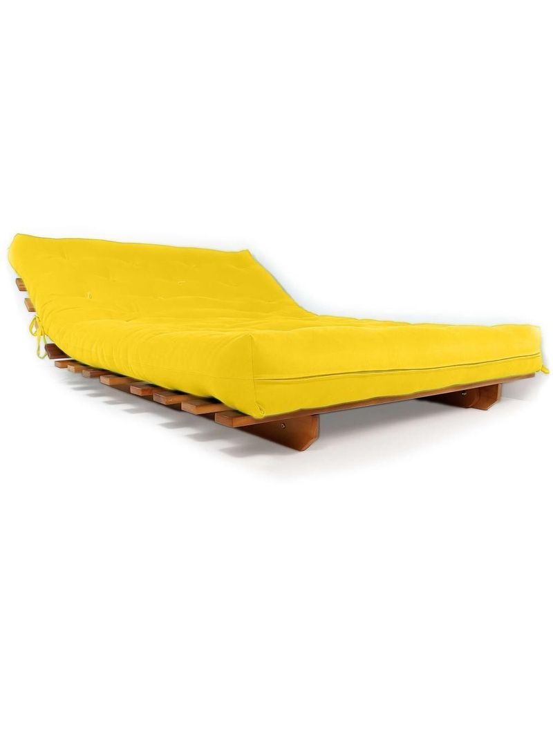 Sofá Cama Casal Futon Oriental Amarelo Com Madeira Nobre