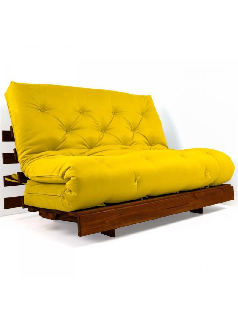Sofá Cama Casal Futon Tokio Amarelo Madeira Maciça Imbuia