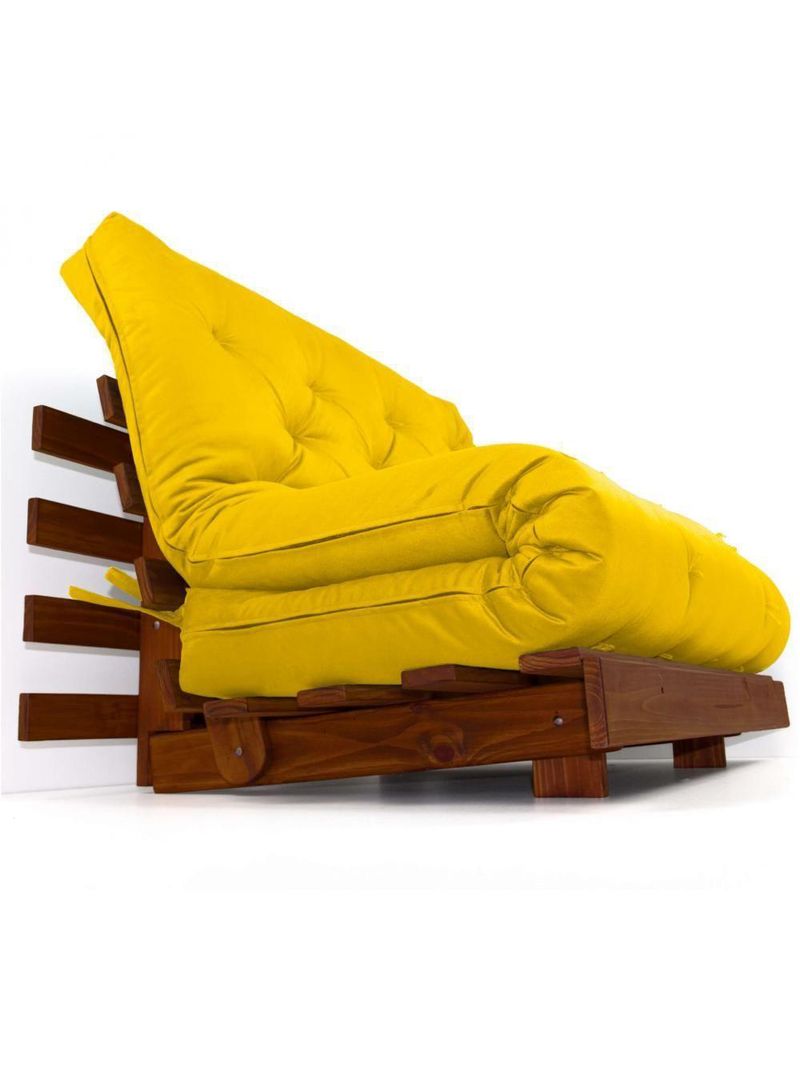 Sofá Cama Casal Futon Tokio Amarelo Madeira Maciça Imbuia