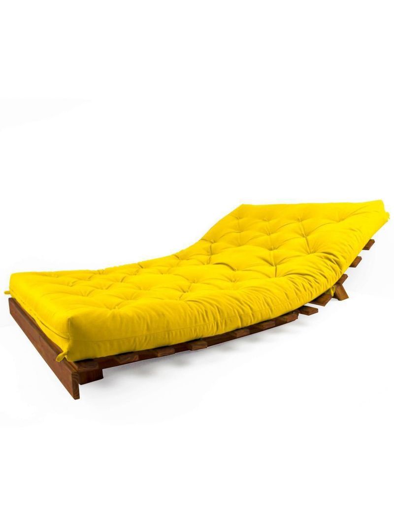 Sofá Cama Casal Futon Tokio Amarelo Madeira Maciça Imbuia