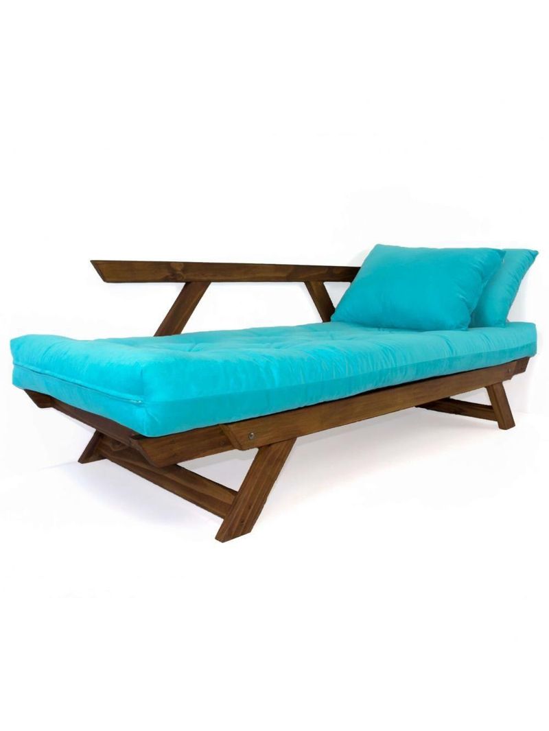 Sofá Japão Futon Azul Turquesa Madeira Maciça Imbuia
