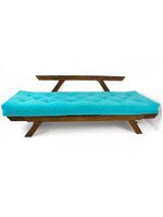 Sofá Japão Futon Azul Turquesa Madeira Maciça Imbuia