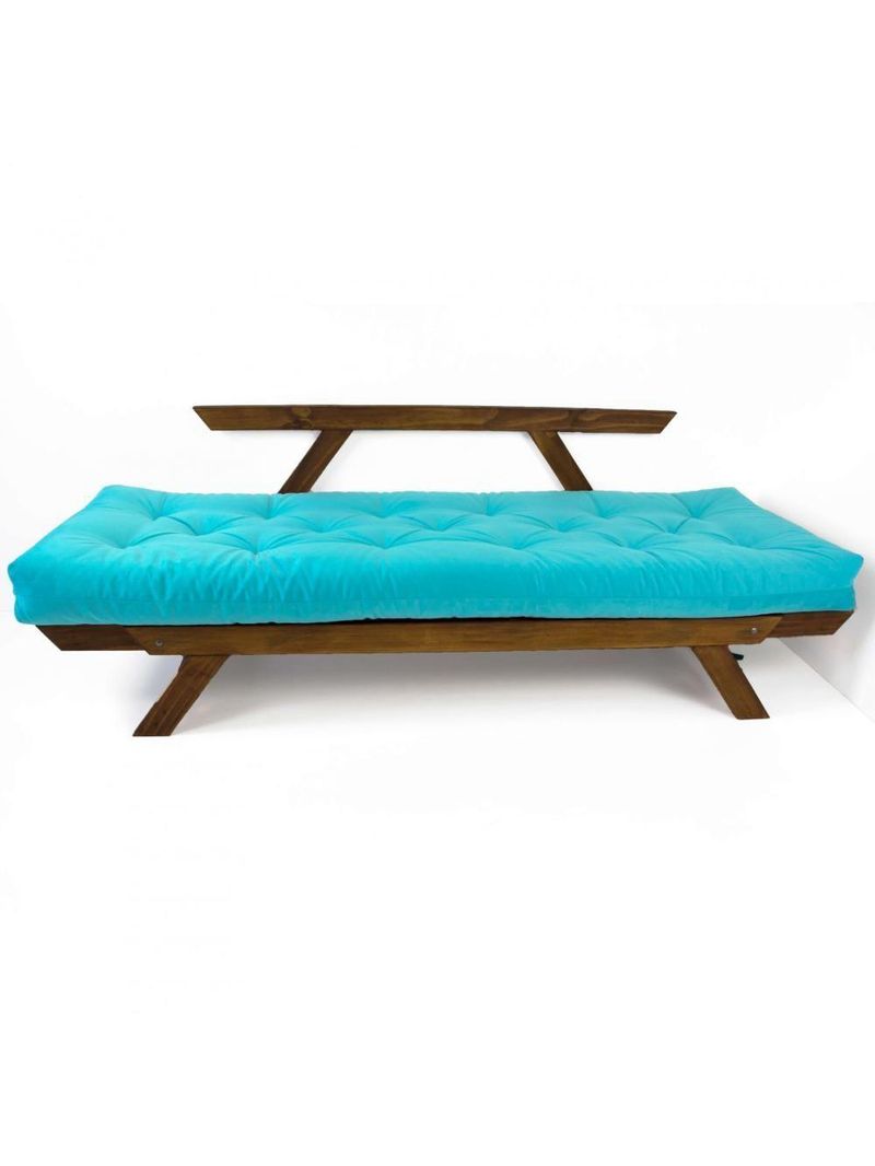 Sofá Japão Futon Azul Turquesa Madeira Maciça Imbuia