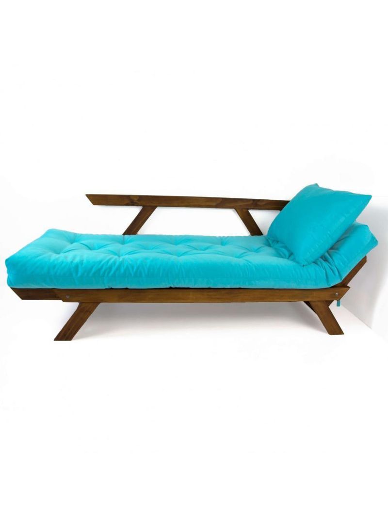 Sofá Japão Futon Azul Turquesa Madeira Maciça Imbuia