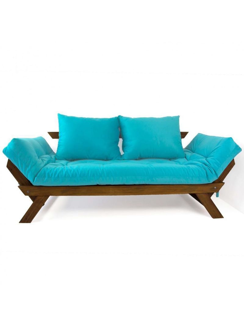 Sofá Japão Futon Azul Turquesa Madeira Maciça Imbuia